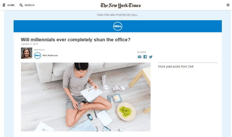 New York Times – Native Ad for Brand Recognition